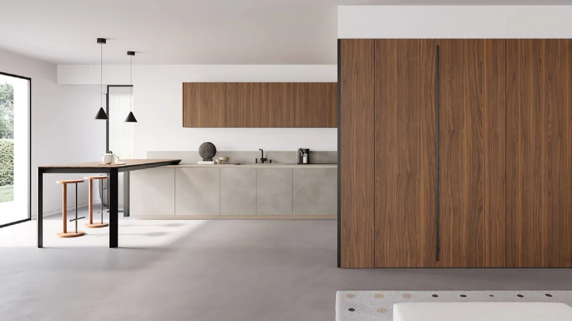 Cucina Design in gres e legno di noce con penisola Sistemi 3|1|E22 di Copat Life