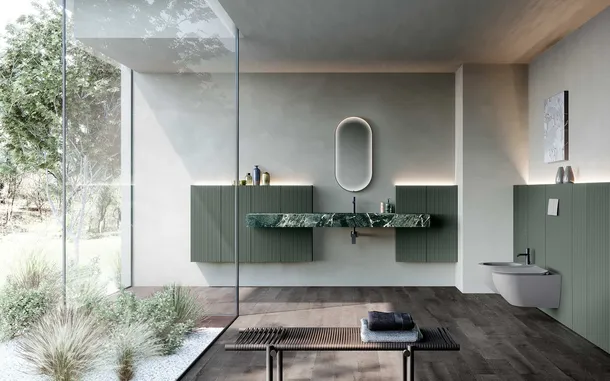 Mobile da Bagno Lime 2-0 224 in laccato Verde Commodoro e Gres Aosta Green Marble di Azzurra