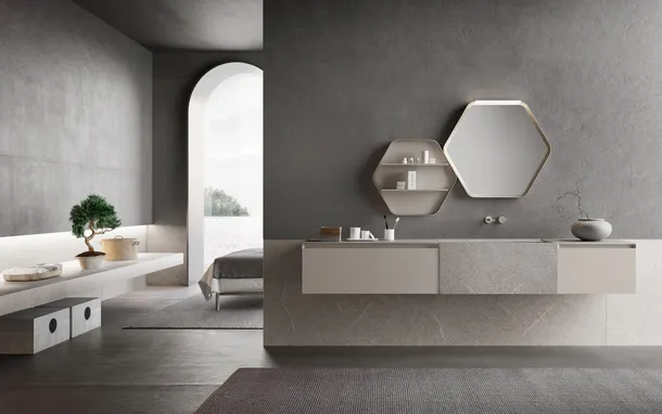 Mobile da Bagno sospeso Lime 3-0 314 in laccato e gres di Azzurra