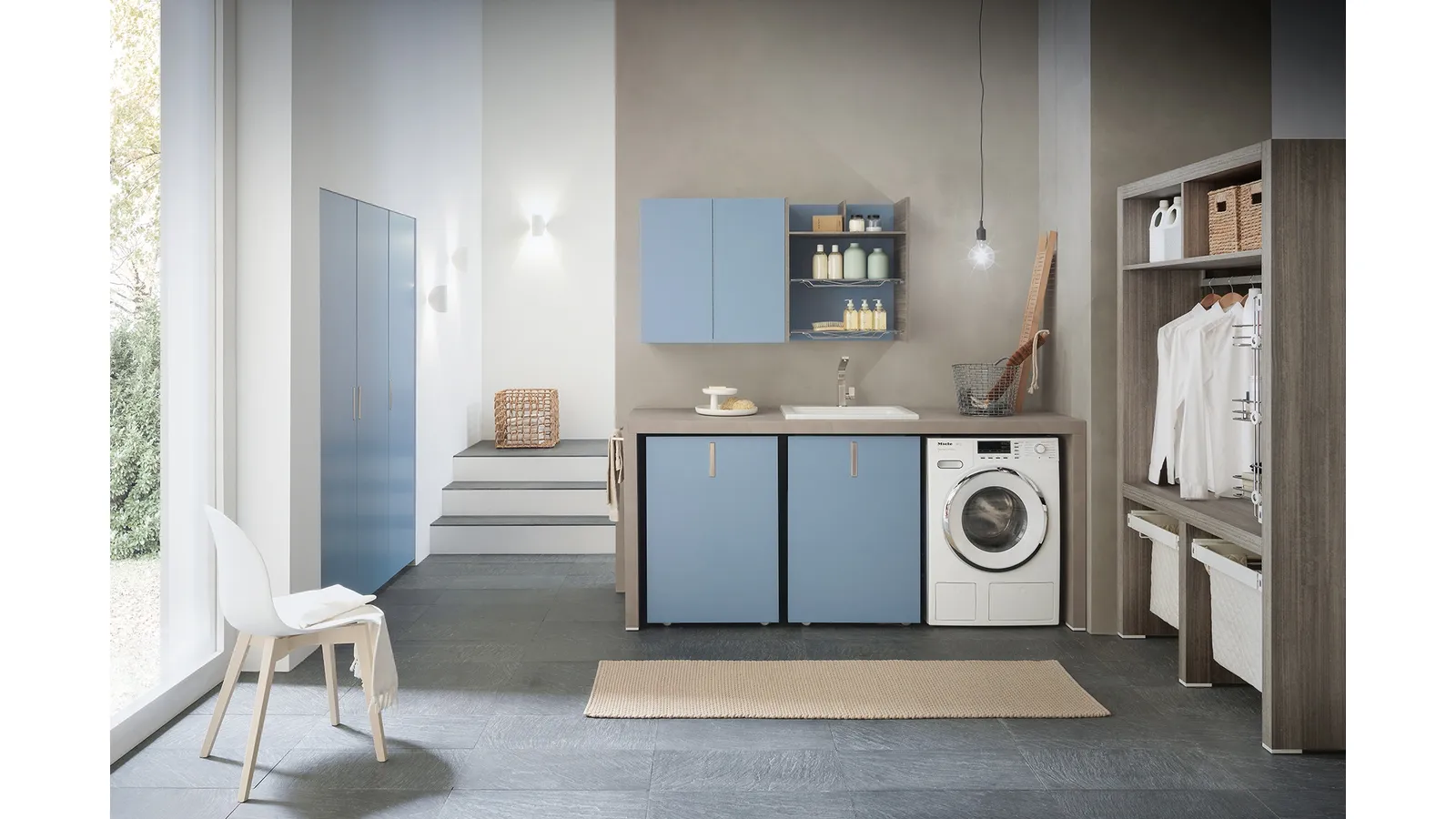Mobile Lavanderia laccato opaco azzurro Lime Wash 01 di Azzurra