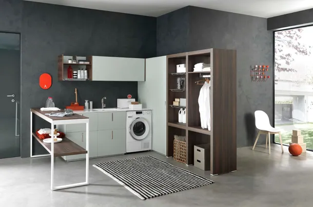 Mobile Lavanderia in laccato e melaminico con angolo appendiabiti Lime Wash 06 di Azzurra