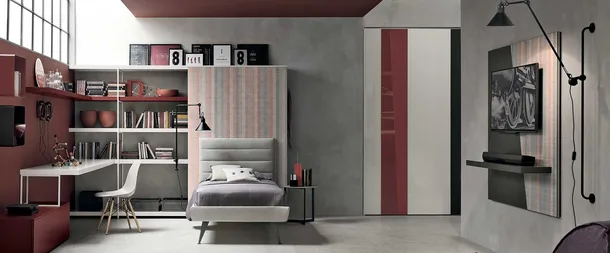 Cameretta componibile Composizione 01 con libreria e scrittoio di Tomasella