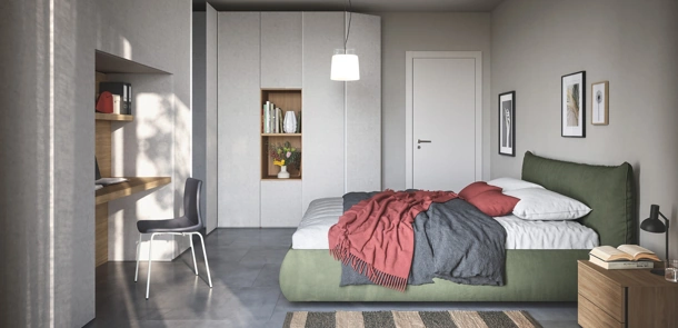 Letto in tessuto imbottito con box contenitore Thika di Cinquanta3