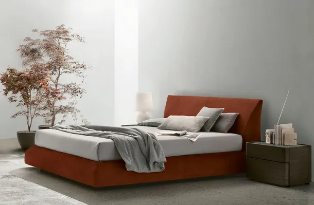 Letto con box contenitore Eros in pelle nabuk di Tomasella