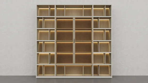Libreria in laccato Creta e essenza legno Barrique di Fratelli Elli