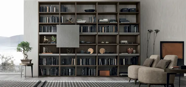 Libreria Atlante UNIT AT209 in materico rovere moka, materico piasentina scuro di Tomasella