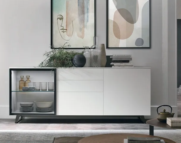 Madia Metropolis A03 in laccato opaco bianco gesso di Tomasella