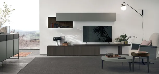 Parete Attrezzata Atlante UNIT AT109 in legno rovere moka e rovere moka cannetè di Tomasella