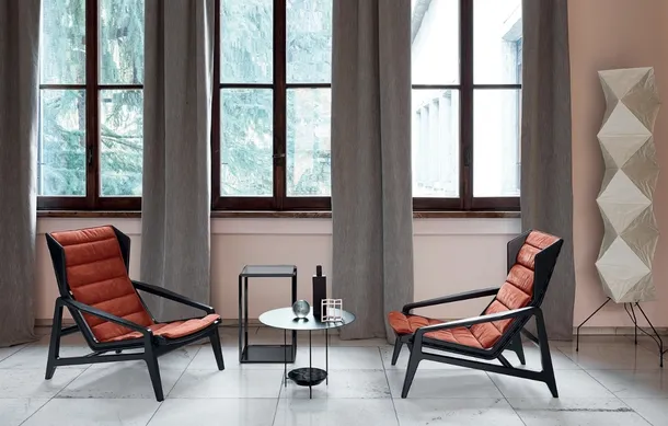 Poltrona di design D-156-3 in tessuto con struttura in legno di Molteni & C