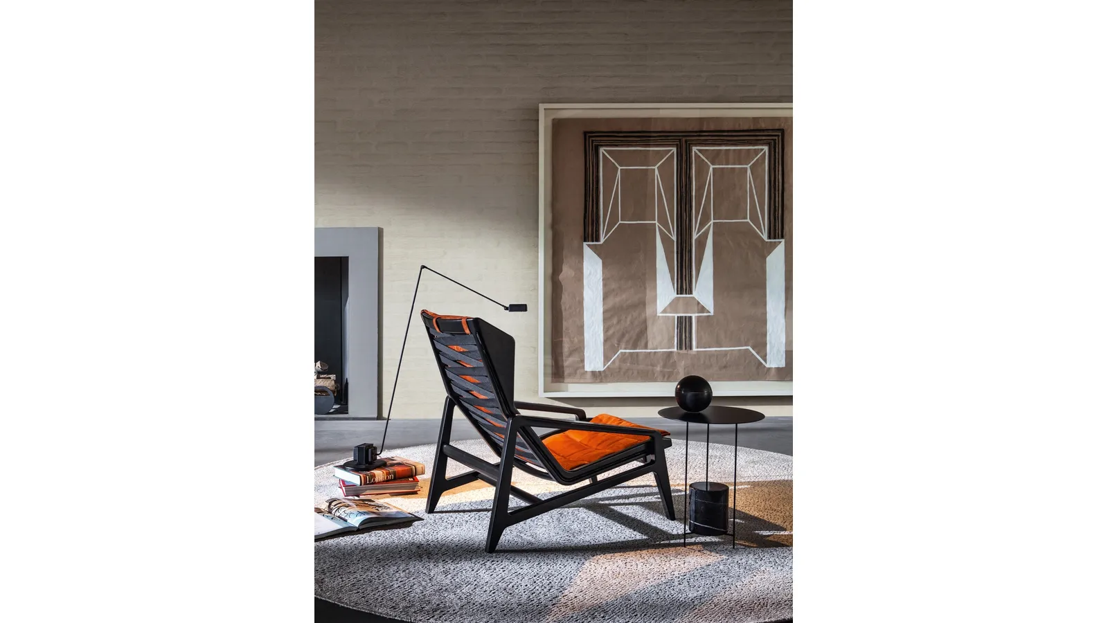 Poltrona di design D-156-3 in tessuto con struttura in legno di Molteni & C