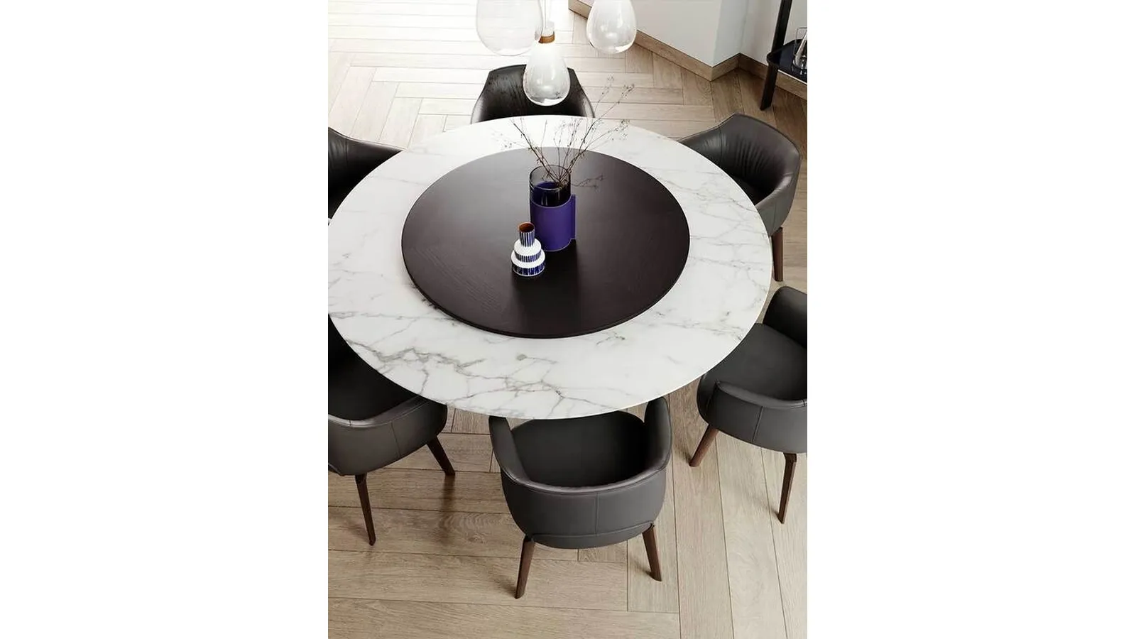 Tavolo Mesa Due con Lazy Susan di Poltrona Frau