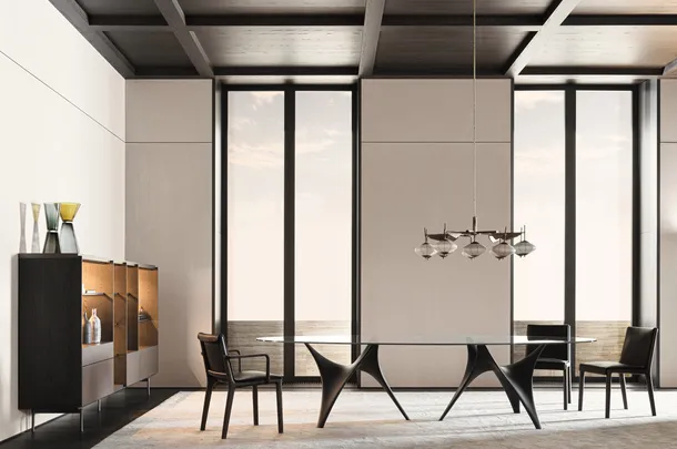 Tavolo ovale Arc in vetro con base in cemento di Molteni & C