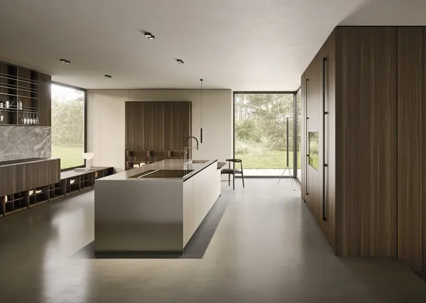 Cucina Design con isola C01 in legno e laccato di Copat Life
