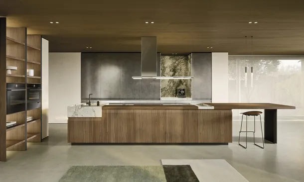 Cucina Design con isola C02 in legno e laccato di Copat Life